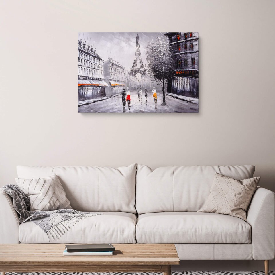 Stroll to Monochrome Splendor: Parisian Promenade towards the Eiffel Tower - Prints on Canvas