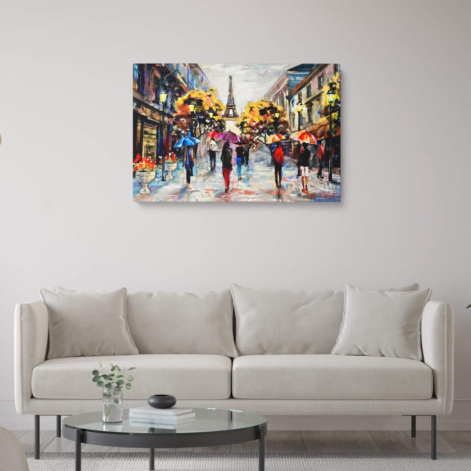 Vibrant Promenade: A Colorful Journey to the Eiffel Tower - Prints on Canvas