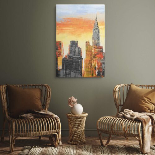 Serenity in the Skyline: Sunset over Manhattan's Majestic Skyscrapers - Canvas Prints