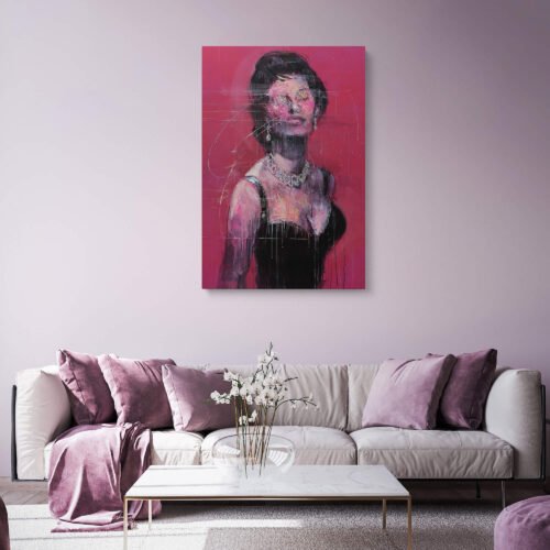 Eleganza Italiana - Sophia Loren in a Stunning Black Dress - Painting Reproduction on Canvas Prints