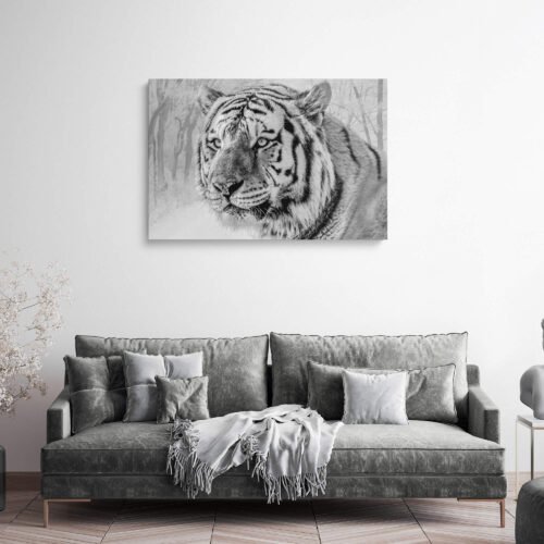 Infinite Majesty: Monochrome Portrait of the Siberian Tiger on Canvas Print