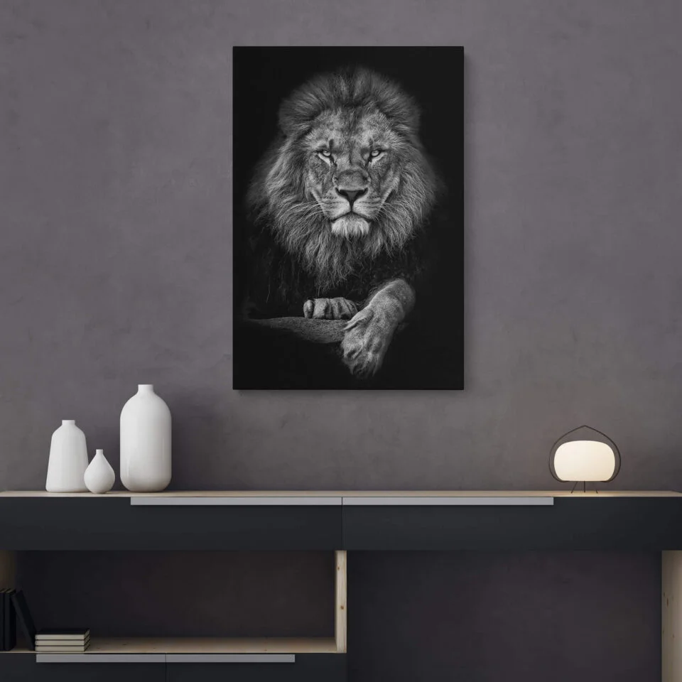 Majestic Monarch - Black and White Portrait of the Lion on Canvas Prints