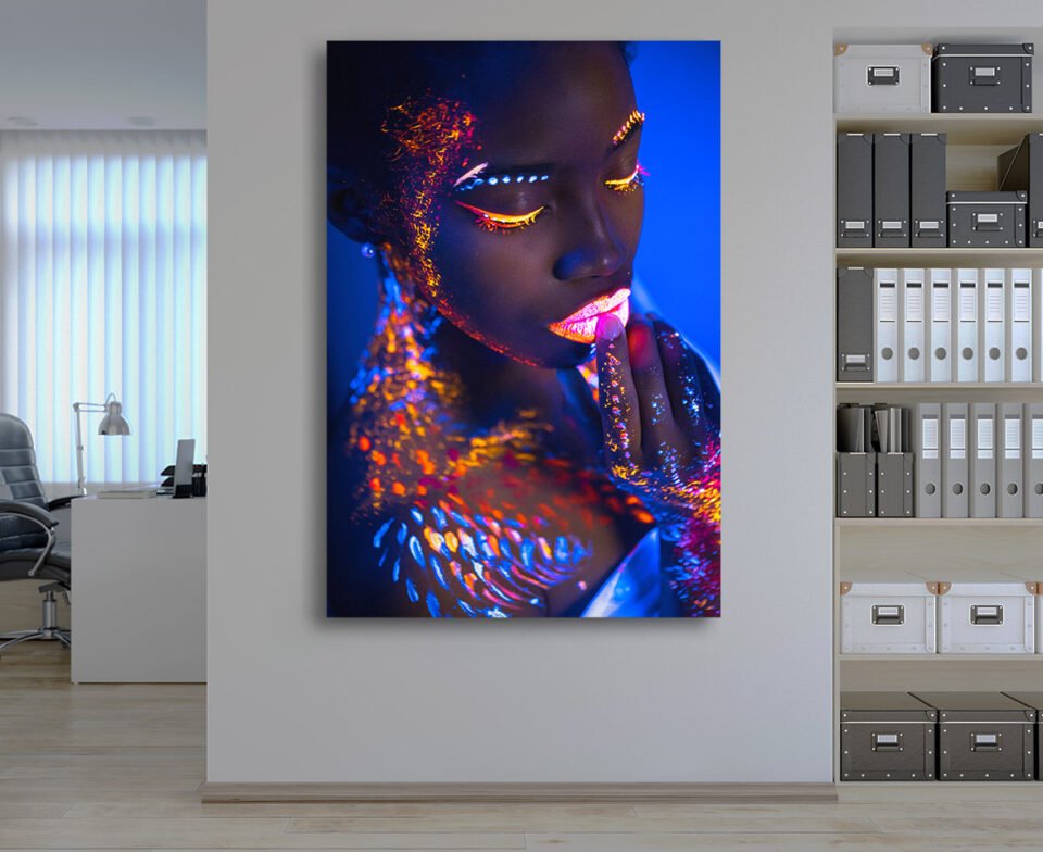 Glowing Beauty - The Radiant Portrait of an African Woman in UV Light - Canvas Prints