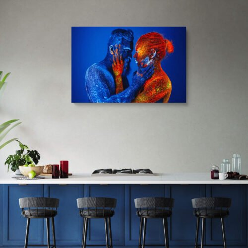 Passionate Chromatics - Sensual Duo in Blue and Red Body Painting Wall Art Prints