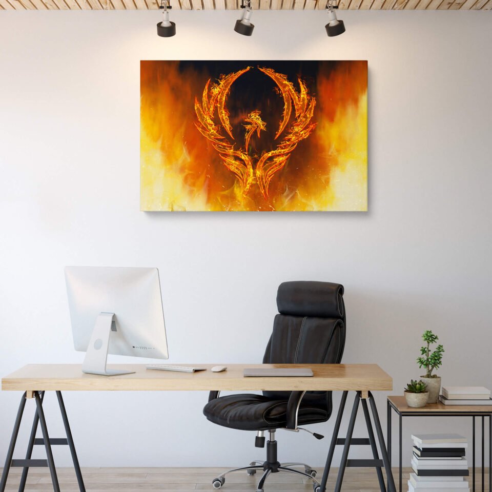 Phoenix's Fiery Embrace - Breathtaking Canvas Print for Wall Art Decor Featuring Phoenix Rising,