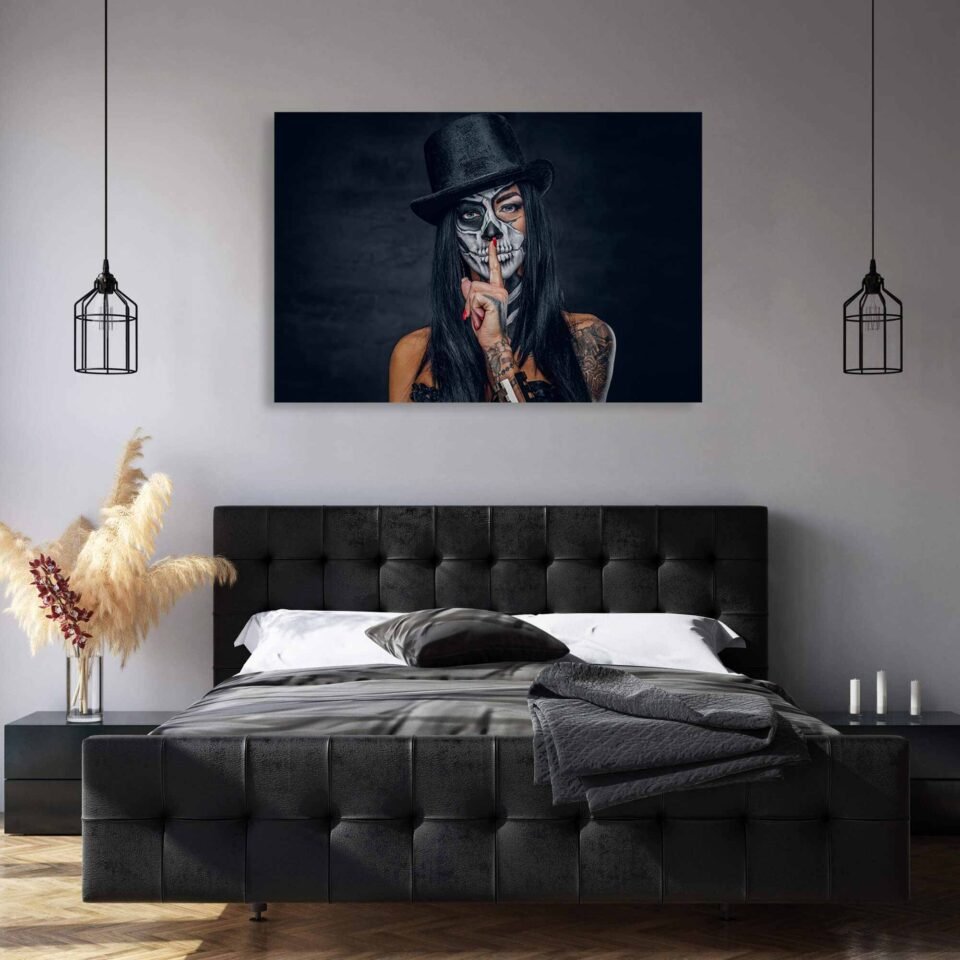 Ink and Mystery - Portrait of a Girl with a Skull Face Tattoo - Canvas Wall Art Prints