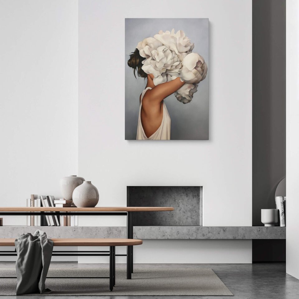 Contemporary Elegance - The White Peony Crowned Lady - Canvas Prints
