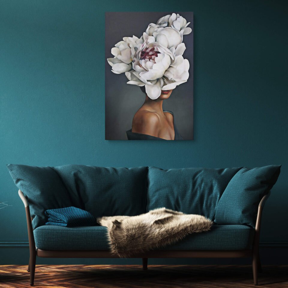Blooming Grace - An Elegant Portrait of a Flower-Adorned Woman - Wall Art Prints