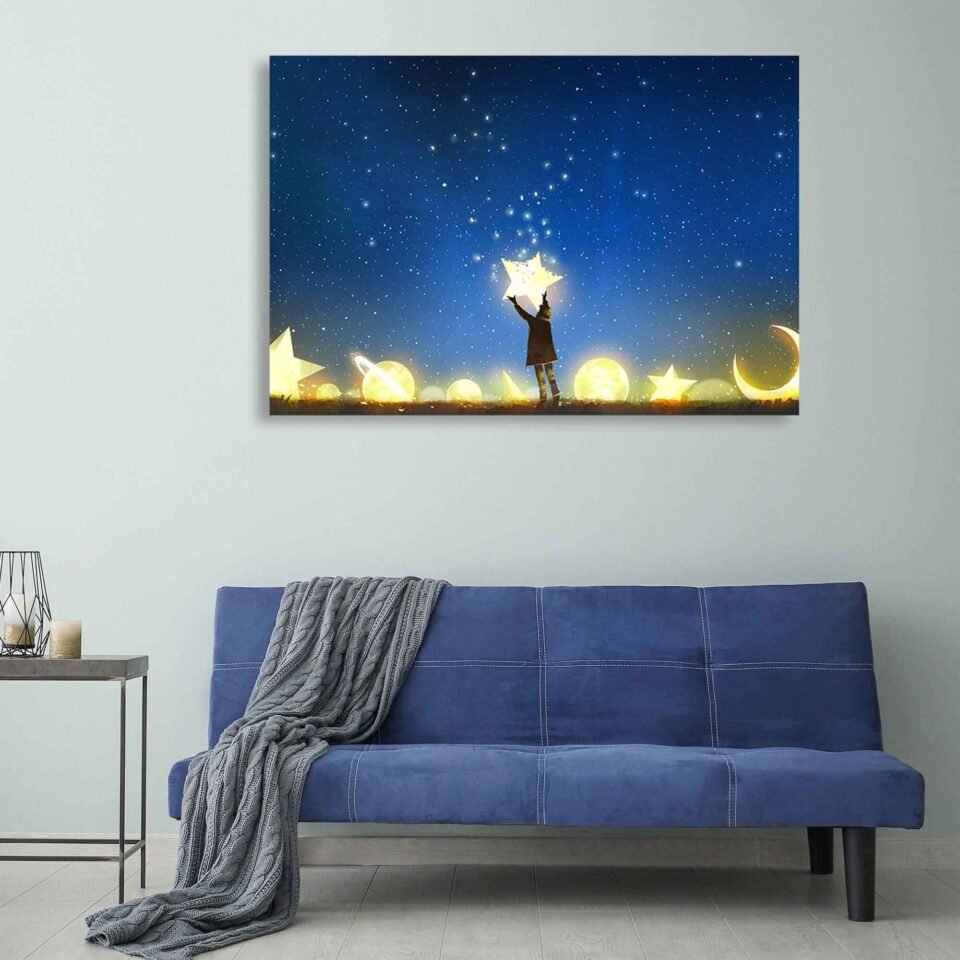Starry Dreams - A Young Boy's Magical Night Sky - Wall Art on Canvas Prints