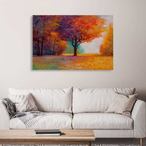 Autumn Forest - Canvas Wall Art - Landscape Wall Art Prints. Immerse yourself in the beauty of nature's transition as you bring the warmth and charm of autumn into your home. Perfect for adding a touch of seasonal elegance to any room, this canvas print will capture the essence of fall and inspire a sense of tranquility and wonder. Embrace the allure of the changing seasons and let this captivating artwork create a cozy and inviting atmosphere in your living space.