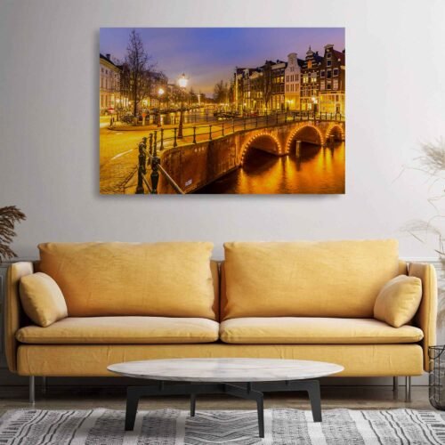 Serenity in Amsterdam: Sunset Reflections on the Canal - Canvas Prints