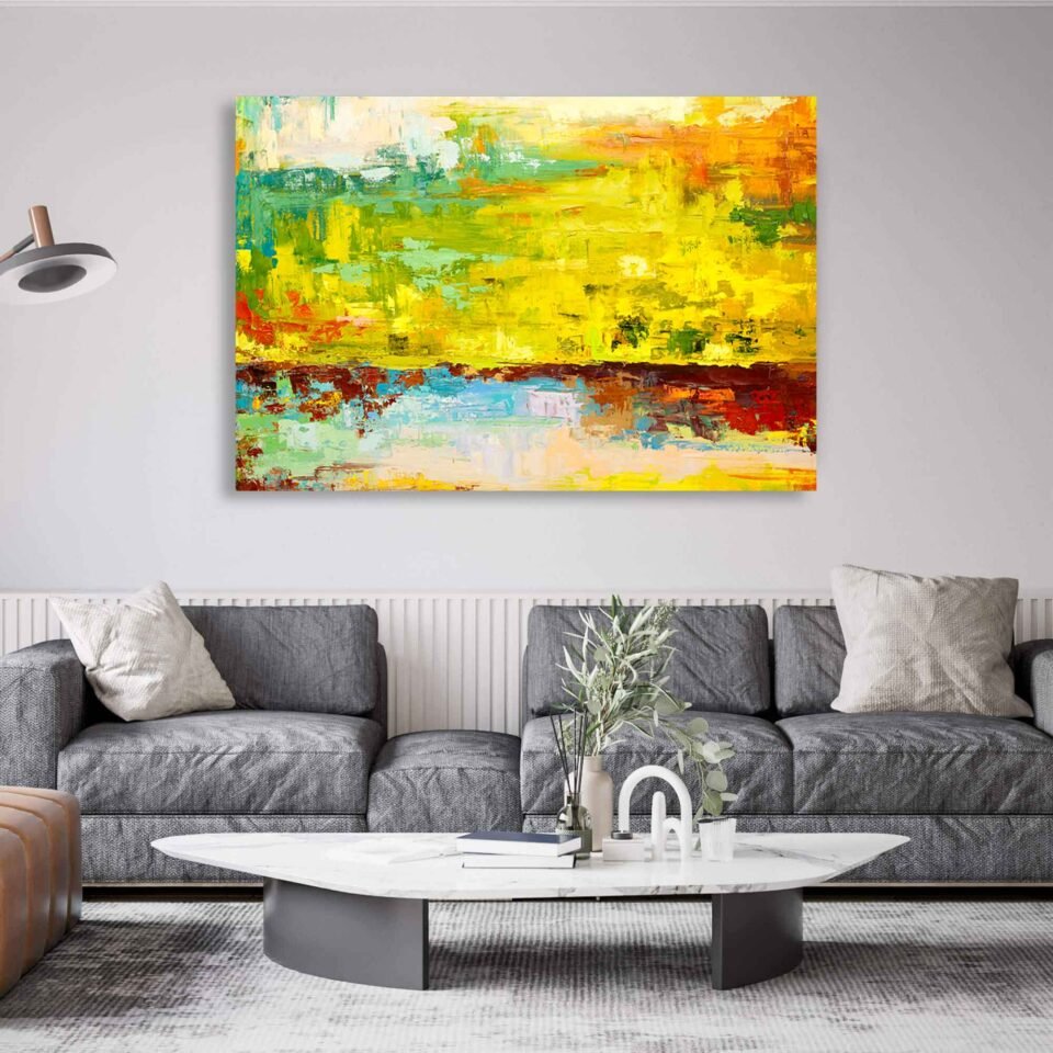  Green and Yellow Oil Painting Reproduction: Large Modern Art Print with Swirling Brush Strokes for Wall Decor 