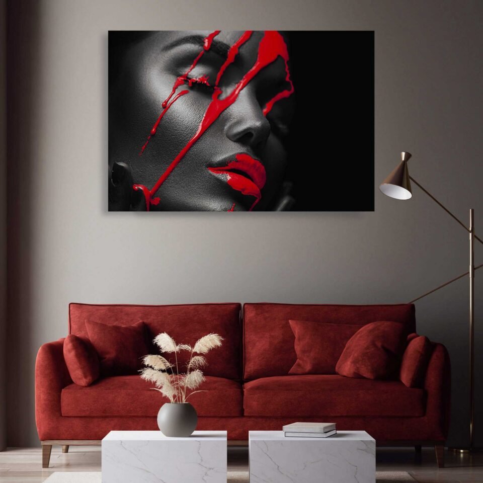 Crimson Elegance - The Enigmatic Beauty with Dripping Red - Canvas Wall Art Prints