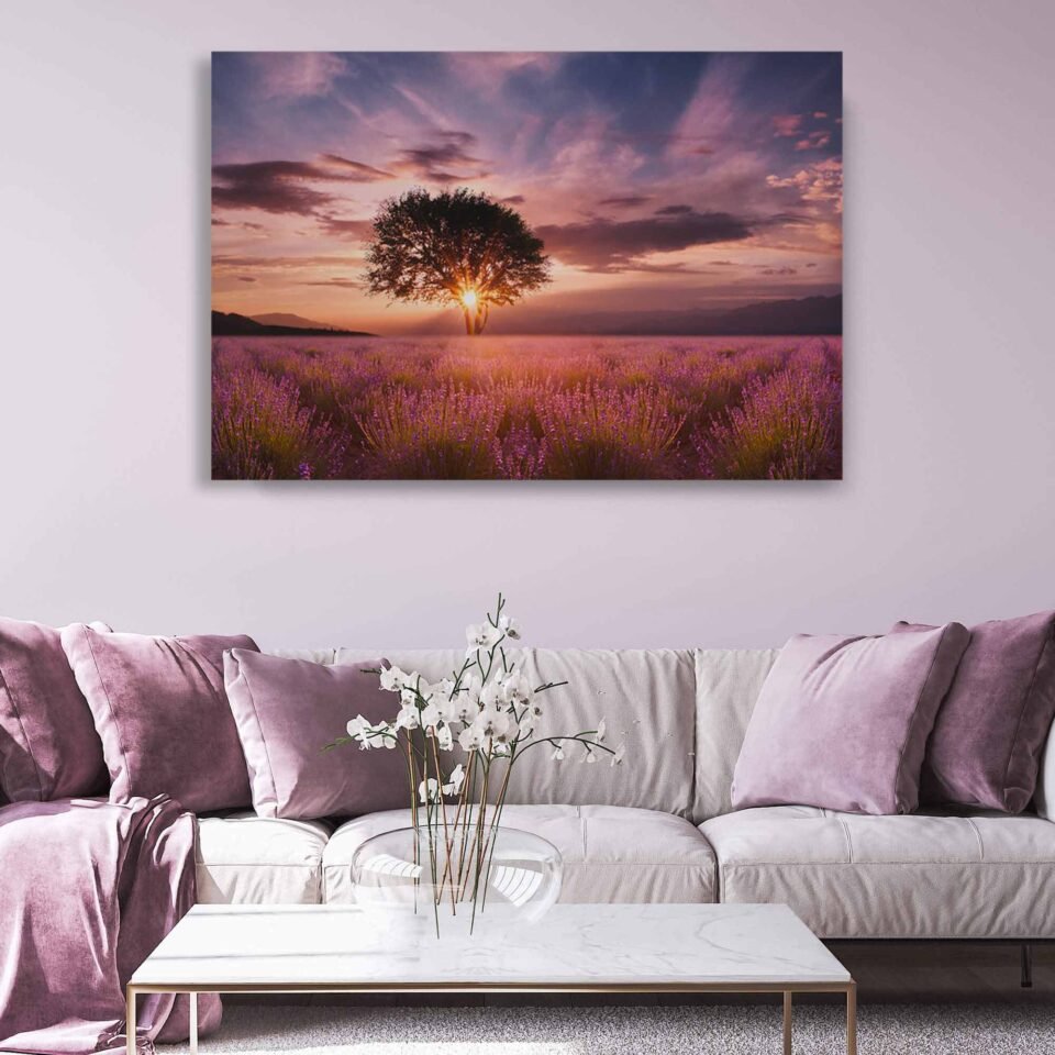 Purple Hues: Captivating Lavender Fields at Sunset - Canvas Prints