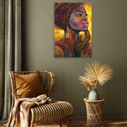 Soulful Reflections - A Captivating Oil Portrait of an African Beauty - African Wall Art