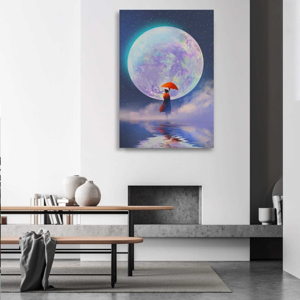 Midnight Stroll - Woman's Dance with the Moon and the Sea - Canvas Wall Art