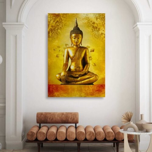 Divine Serenity -  Golden Buddha Statue - Canvas Wall Art Prints