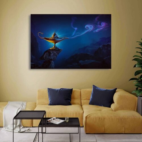 Enchanted Wonders - Aladdin's Golden Magic Lamp in a Radiant Purple Oasis - Canvas Prints