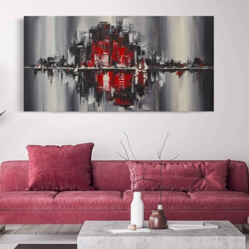 Red and Black Urban Art Abstract Painting Prints on Framed Canvas Wall Art