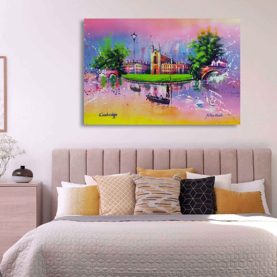 Captivating Cambridge: Vibrant Painting of Scenic Landmarks and King's College - Prints on Canvas