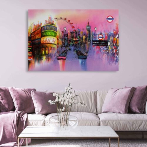 Enchanting London Nights: A Vibrant Journey to Westminster Underground Station - Wall Art on Canvas Prints
