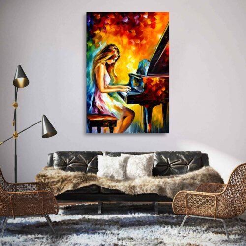  Symphony of Colors - Canvas Print with Piano Musician - Colorful Wall Art for Music Rooms