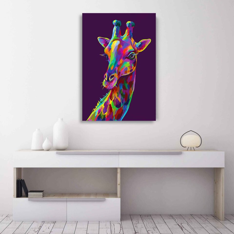 Vibrant Majesty - Abstract Giraffe Portrait in Pop Art Style Canvas Print