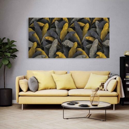 Golden Paradise - Stylized Banana Trees in Tropical Seamless Pattern - Canvas Wall Art Prints