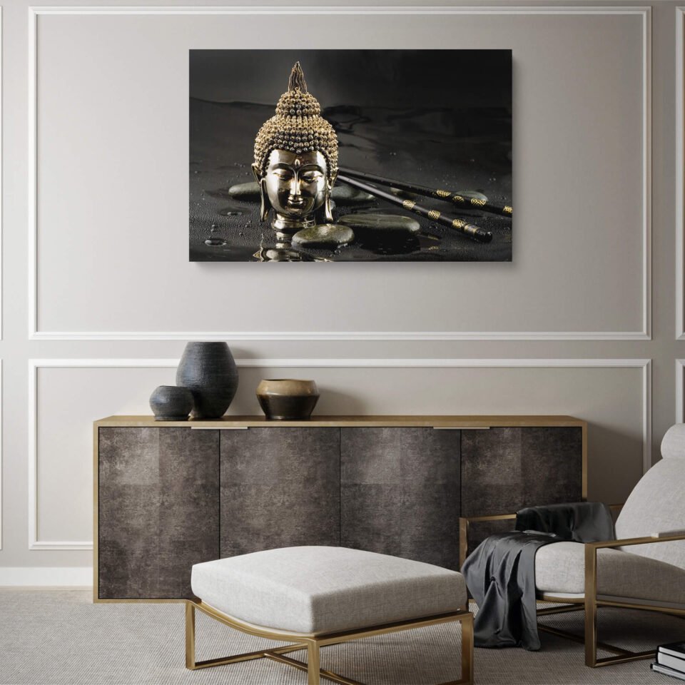 Golden Serenity - Buddha Statue in a Thai Buddhist Temple - Canvas Prints