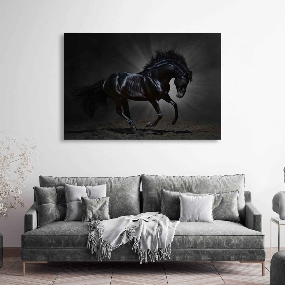 Midnight Majesty - Black Andalusian Stallion Galloping - Animal Prints