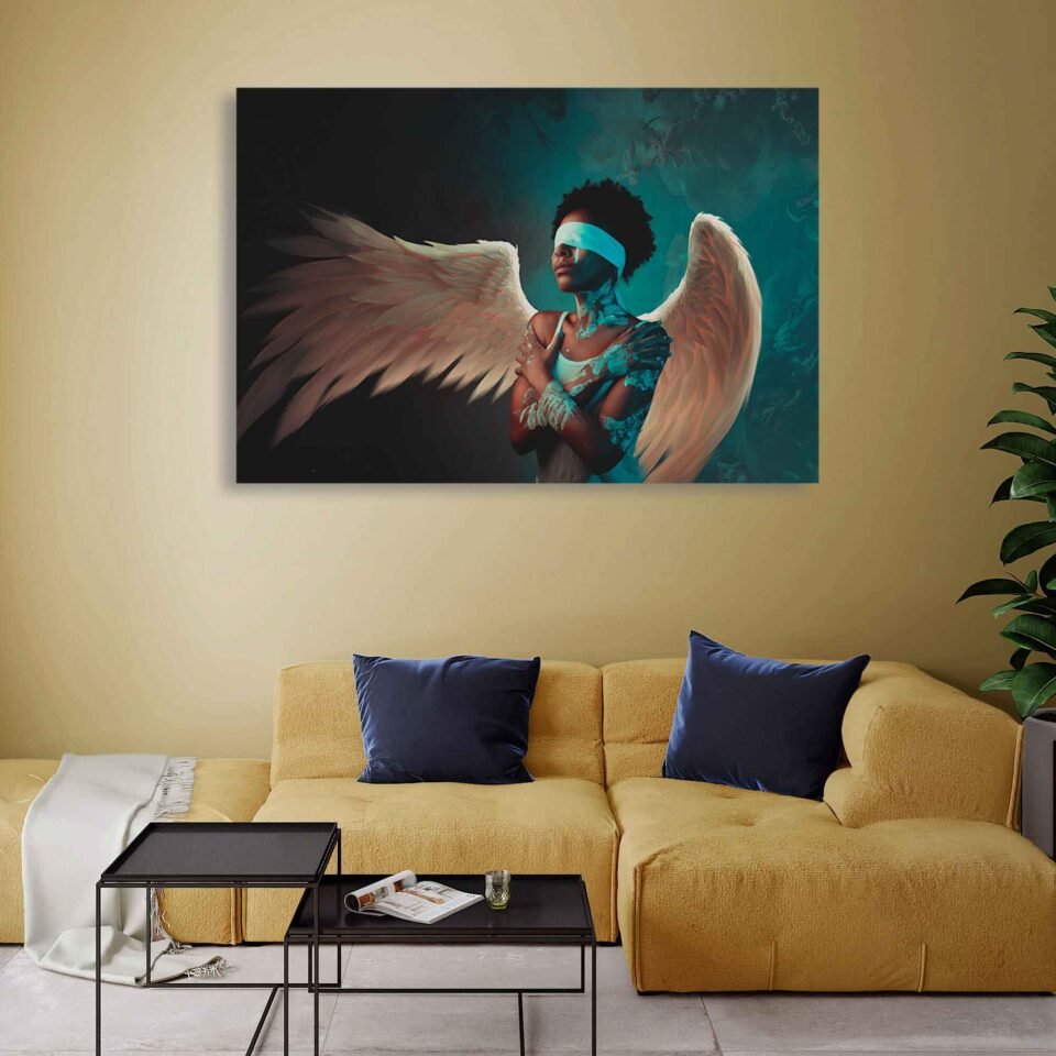 Enigmatic Reverie - A Blindfolded Angel in a Creative Fantasy Portrait on Canvas Prints