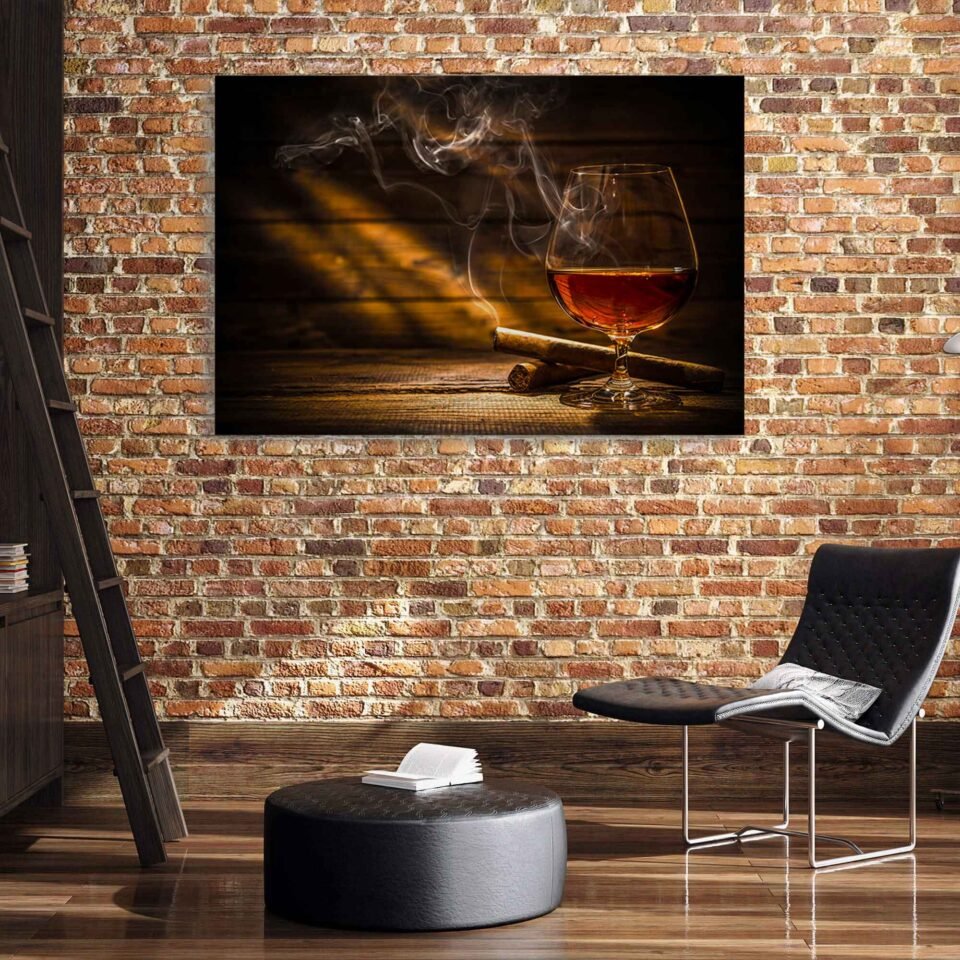 Smokey Elixir - Whiskey, Cigar, and Wooden Ambiance - Man Cave Wall Art
