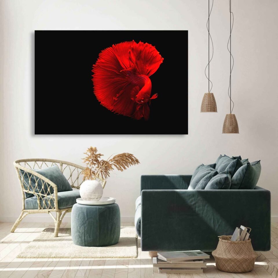 Crimson Betta - Underwater Beauty in a Black Abyss - Canvas Prints