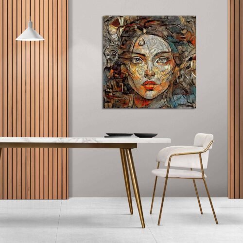 Enigmatic Abstraction Wall Art - Abstract Portrait of a Non-Existent Girl - Abstract Art. The absence of a concrete subject allows the viewer to explore the depths of their own thoughts and emotions, making it a truly personal and introspective experience. It becomes a captivating focal point that sparks conversation and invites interpretation, making it a compelling addition to any contemporary interior decor.