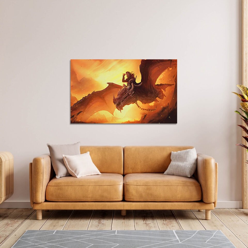 Epic Astral Journey - Riding a Spiked Dragon Amidst the Sunset - Fantasy Art Prints