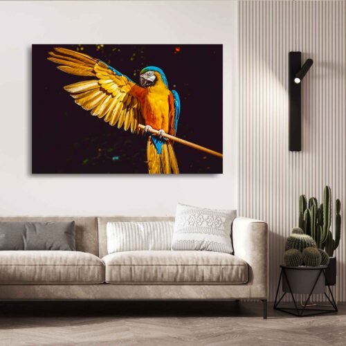 Exotic Wings - Yellow Macaw Perched in Nature's Colorful Splendor - Canvas Prints