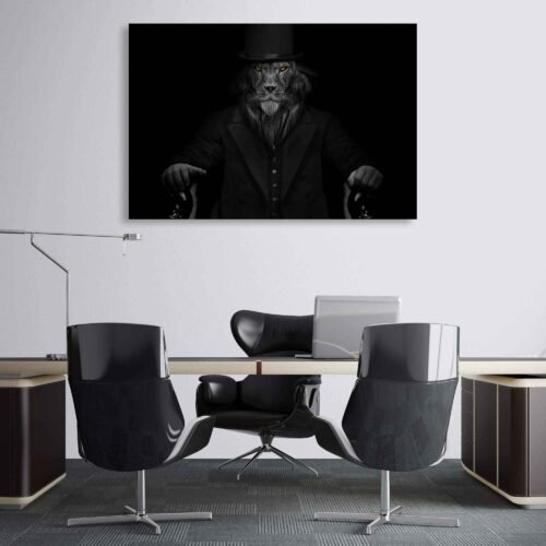 Lionhearted Sovereign -  Black and White Man in Lion Form Seated on Throne - Canvas Wall Art Prints