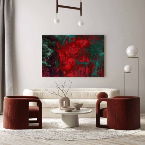 Inner Calm Dark Green Abstract Art Print - Red Wall Decor for Bedroom Wall Art or Living Room Art. Transform your living space into an art gallery with this intriguing canvas print, and watch as it becomes a conversation starter among guests and visitors. "Grungy Elegance" is more than just a canvas print; it's a statement piece that complements various interior styles, from modern industrial lofts to contemporary chic apartments.