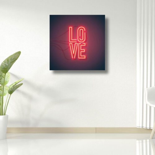 Radiant Love - Retro Neon Sign on Purple Background - Canvas Prints