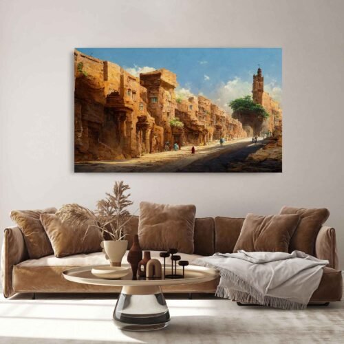 Sandstone Serenity - Ancient Arabic City in the Blue Sky - Large Canvas Prints