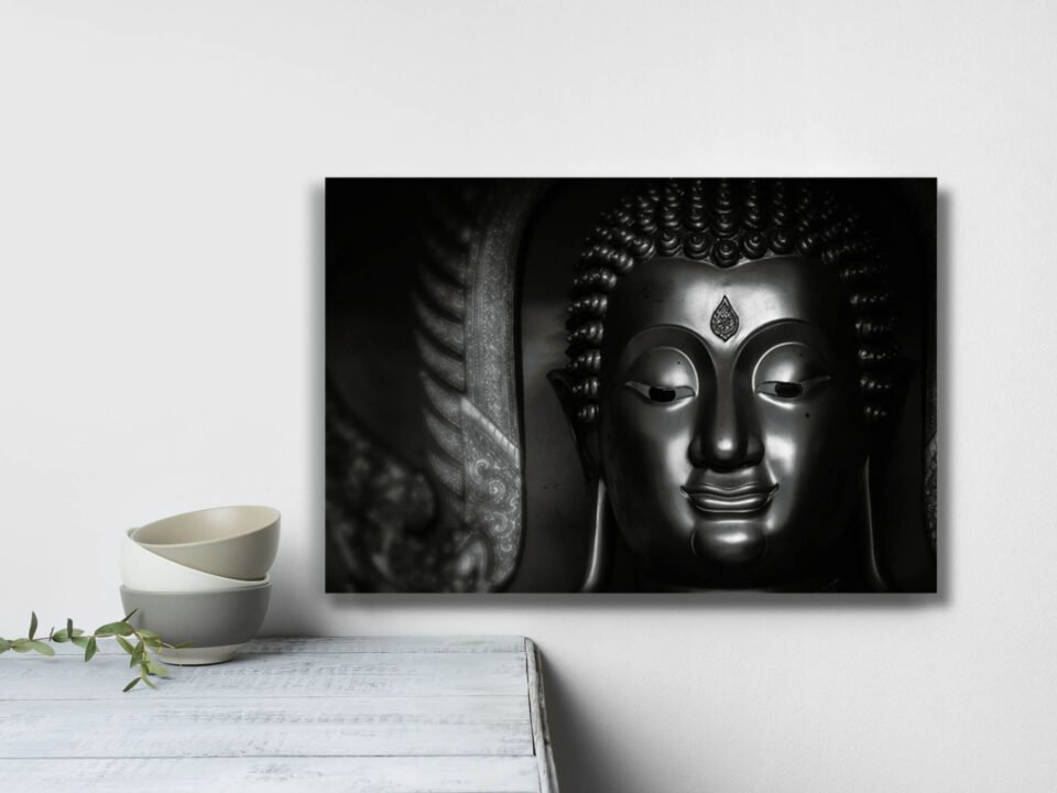 Serenity in Darkness - Black Mat Buddha Statue in Thailand - Spiritual Wall Art