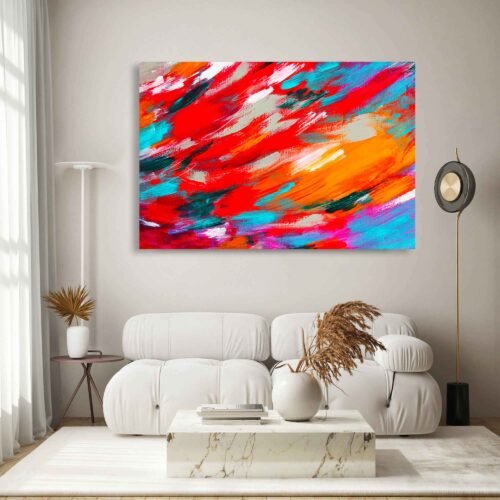 Vibrant Expressions - Bold Brush Strokes - Abstract Prints. In this stunning piece, a burst of colourful brush strokes comes together in a symphony of shades and textures. The vivid and bright colours create a captivating visual experience, drawing the viewer into a realm of artistic expression that is both bold and inspiring.