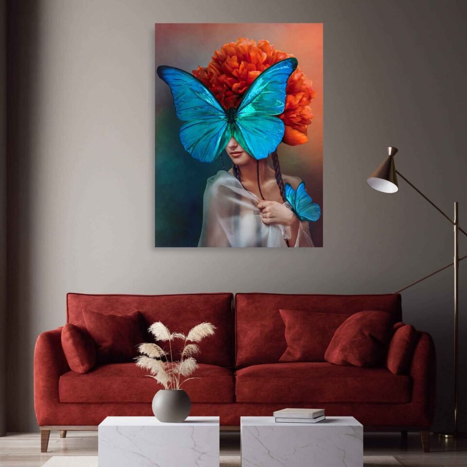 Butterfly Dreams - A Surreal Portrait of Woman with Peony Crown - Canvas Wall Art Prints