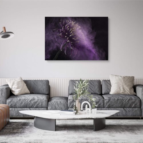 Mystical Blooms - Beautiful Flower Amidst Flying Purple Dust - Floral Wall Art