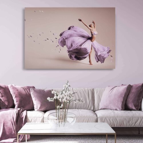 Elegant Rhythm - Woman Dancing in a Flowing Purple Dress - Canvas Print