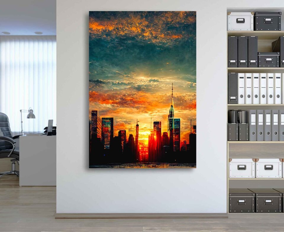 Twilight Vistas - Urban Skyscrapers Amidst New York City's Glowing Horizon - Cityscape Art
