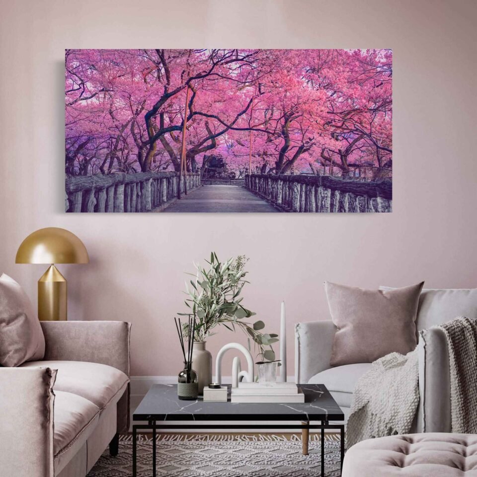 Blossoms of Tranquility - Pink Cherry Trees Blooming, Beautiful Scenery of Japanese Countryside - Floral Wall Art Prints