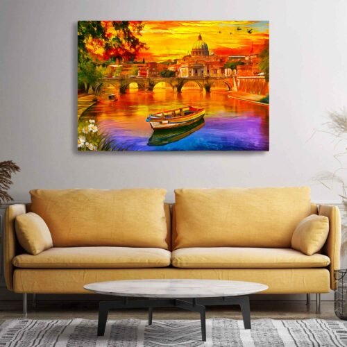 Rome's Golden Horizon - St. Peter's Cathedral and Tiber River - Wall Art Prints