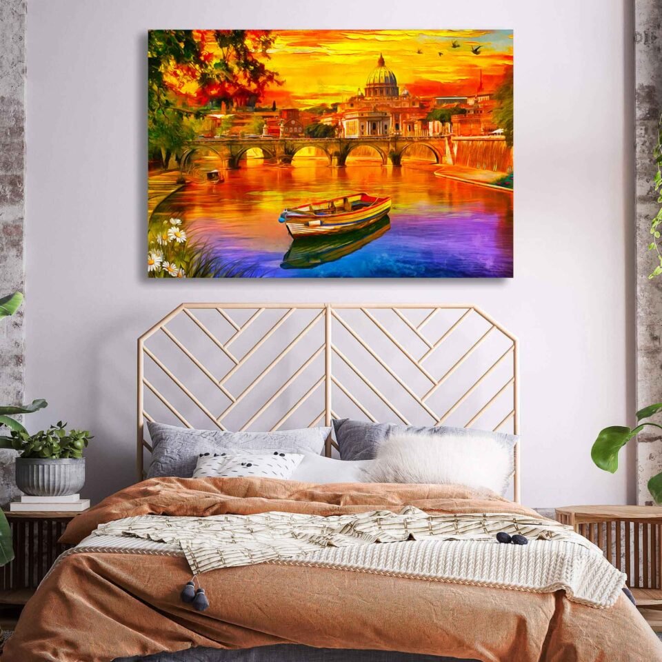 Rome's Golden Horizon - St. Peter's Cathedral and Tiber River - Wall Art Prints