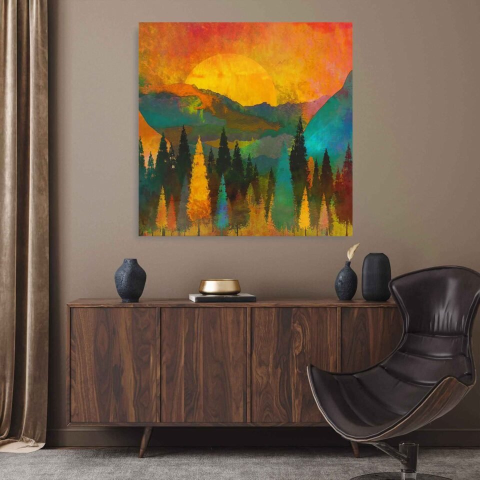 Golden Awakening - Sunrise Over Mountainous Pine - Landscape Wall Art